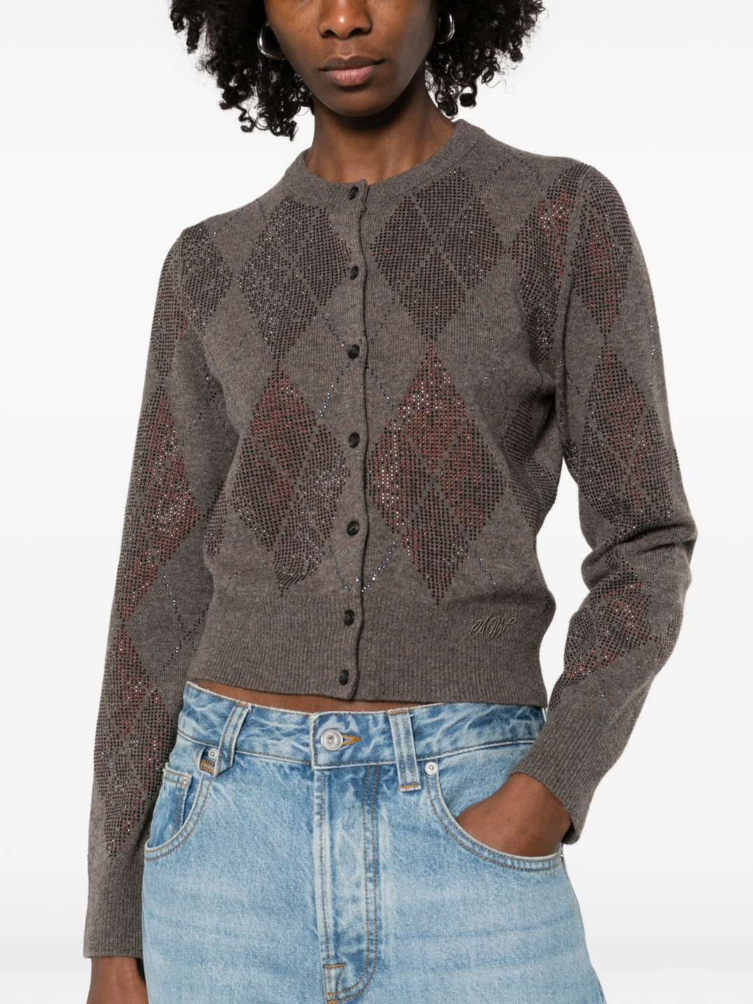 Cropped Cardigan With Argyle