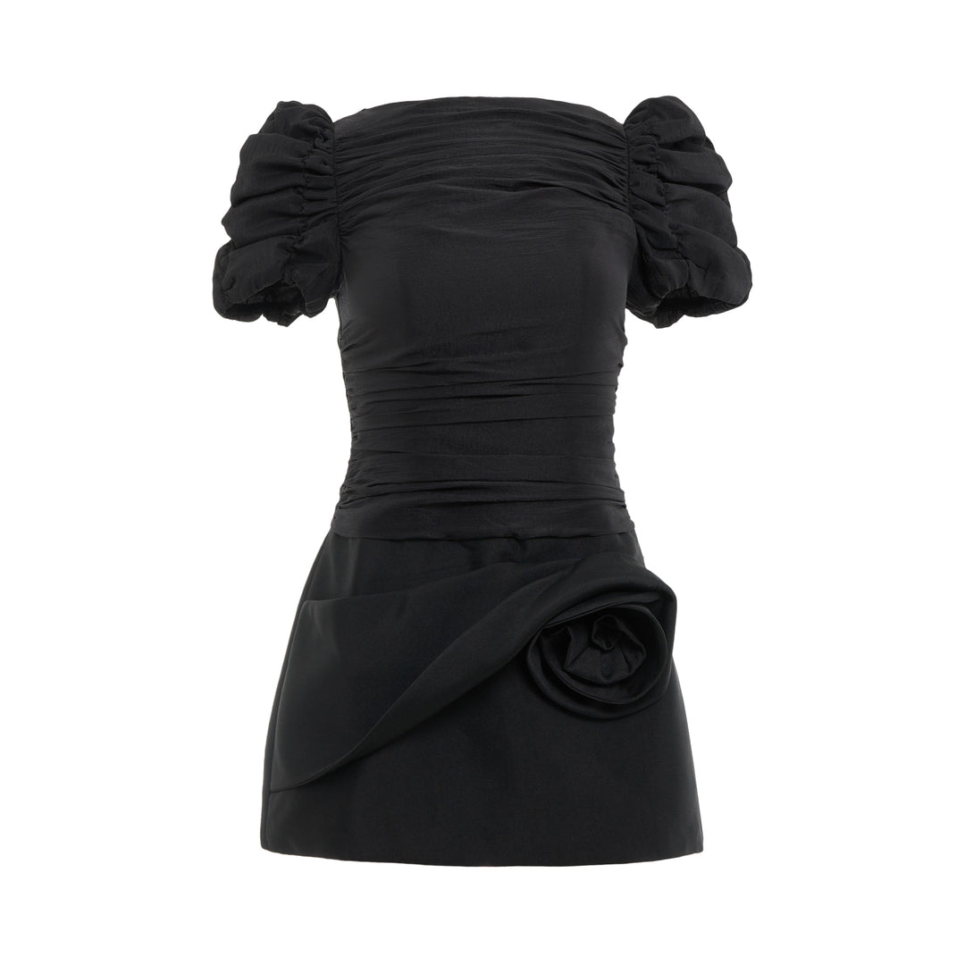 Black Floral Appliqué Mini Dress