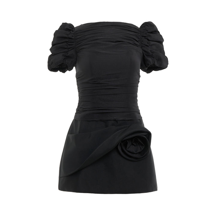 Black Floral Appliqué Mini Dress