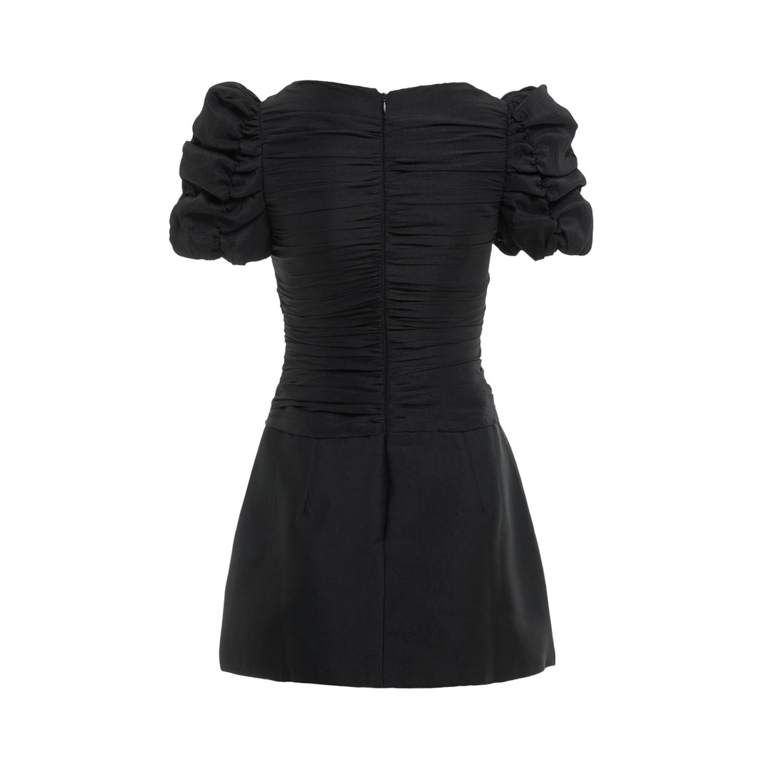 Black Floral Appliqué Mini Dress