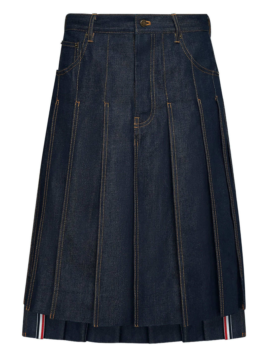 Denim 5 Pocket Knee Length Pleated Skirt