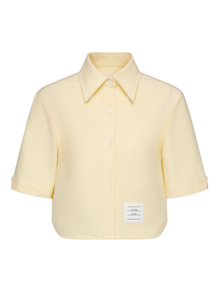 Cropped Point Collar Short Sleeve Shirt