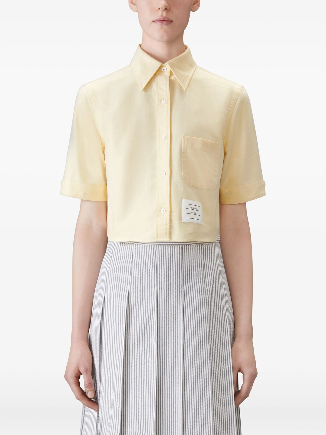 Cropped Point Collar Short Sleeve Shirt