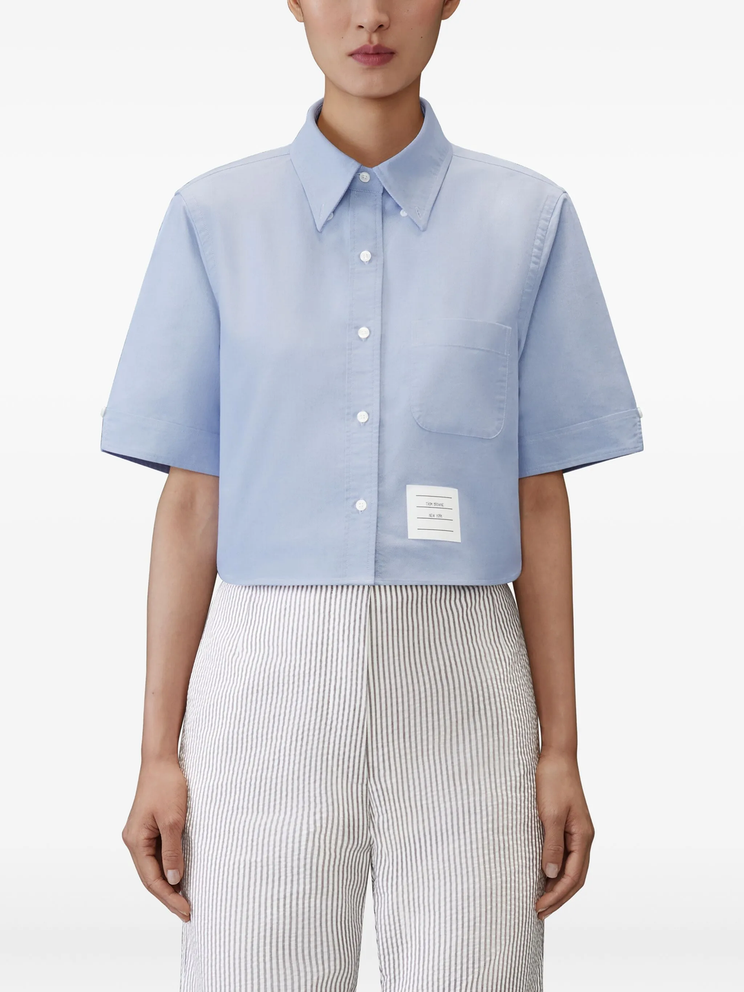 Cropped Short Sleeve Oxford Shirt