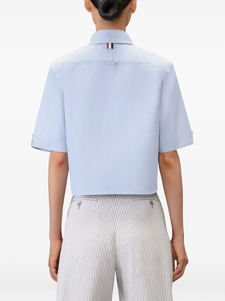 Cropped Short Sleeve Oxford Shirt