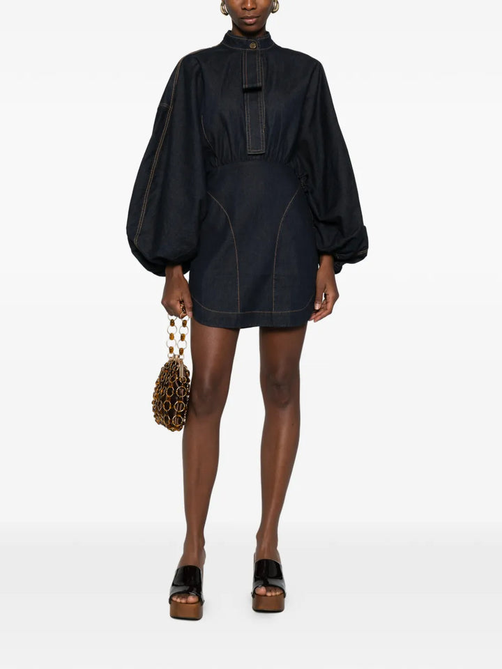 Denim Gathered Mini Dress