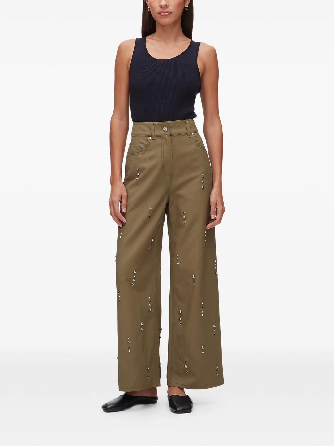 Flat Front Wide Leg Studded Pants