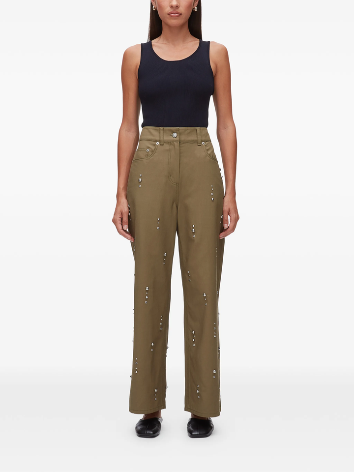 Flat Front Wide Leg Studded Pants