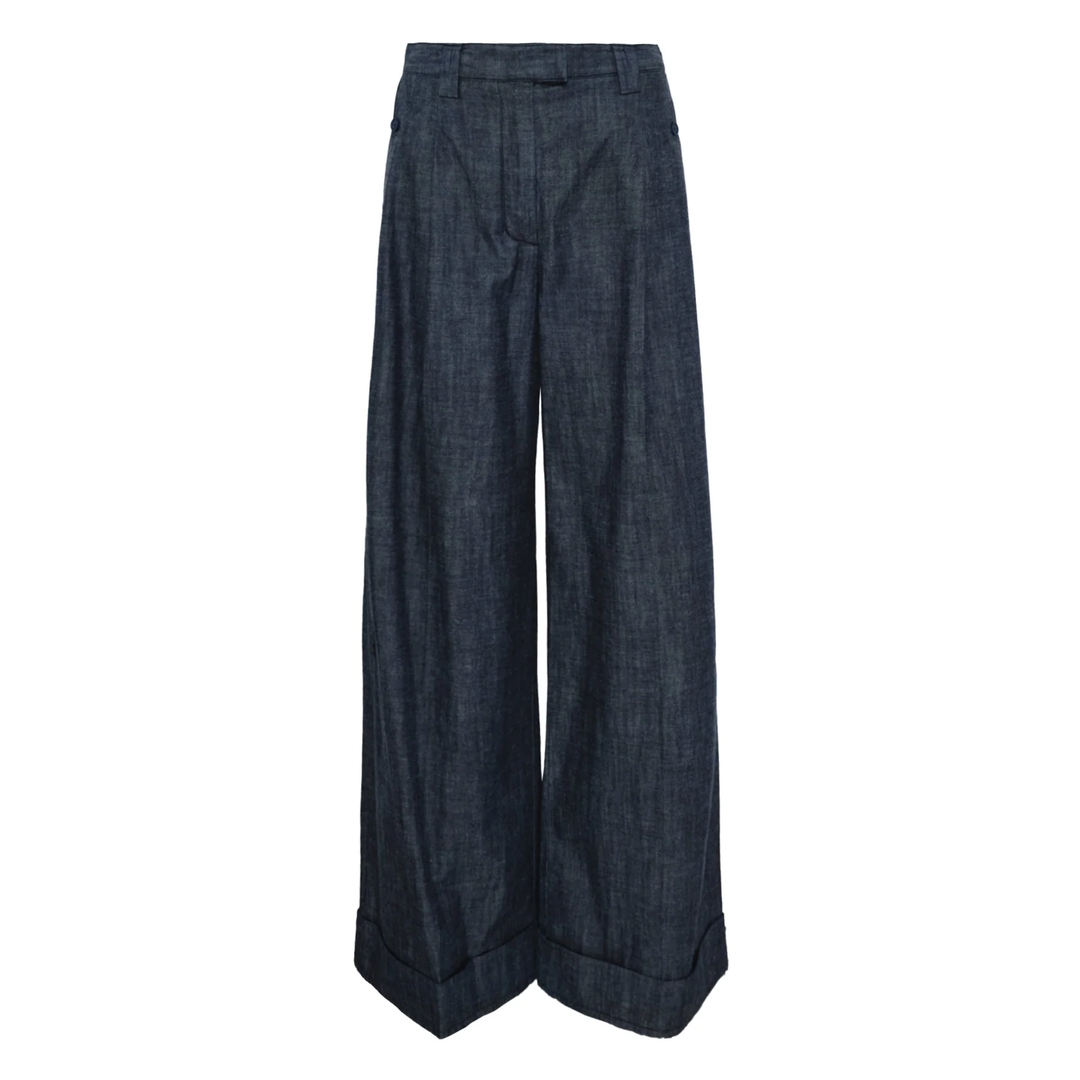 Denim Shirting Wide Leg Pants