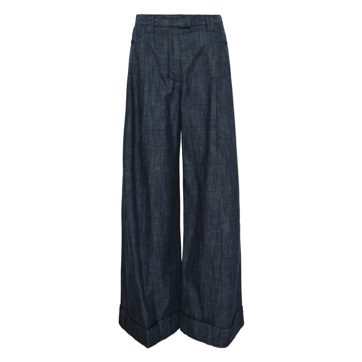 Denim Shirting Wide Leg Pants