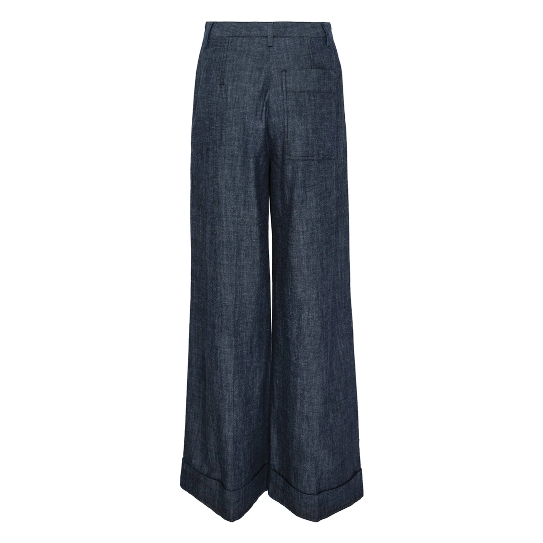 Denim Shirting Wide Leg Pants