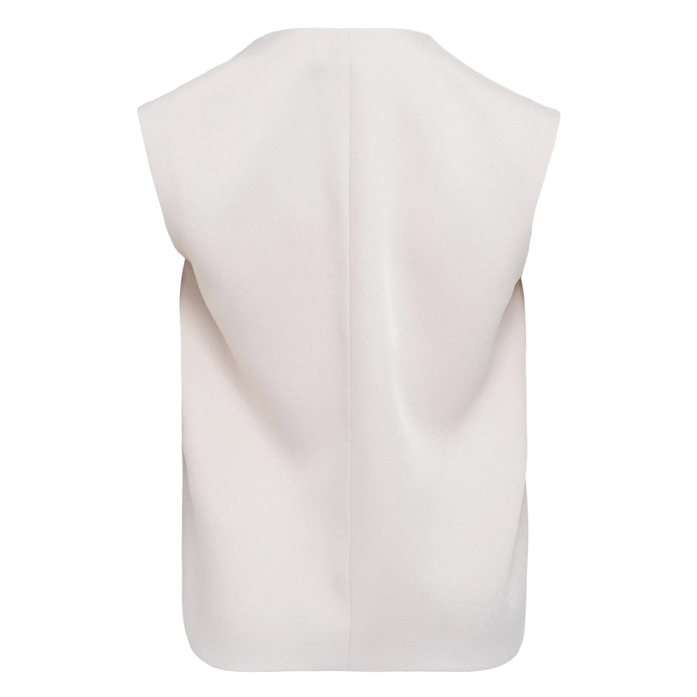 Club21 Collection Noelle sleeveless draped woven top in black with asymmetric front panel and single button neckline fastening