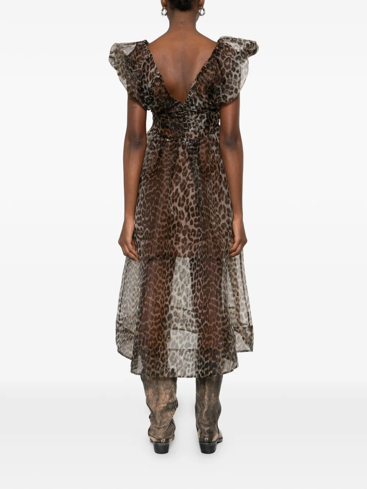 Printed Textured Organza Long Dress