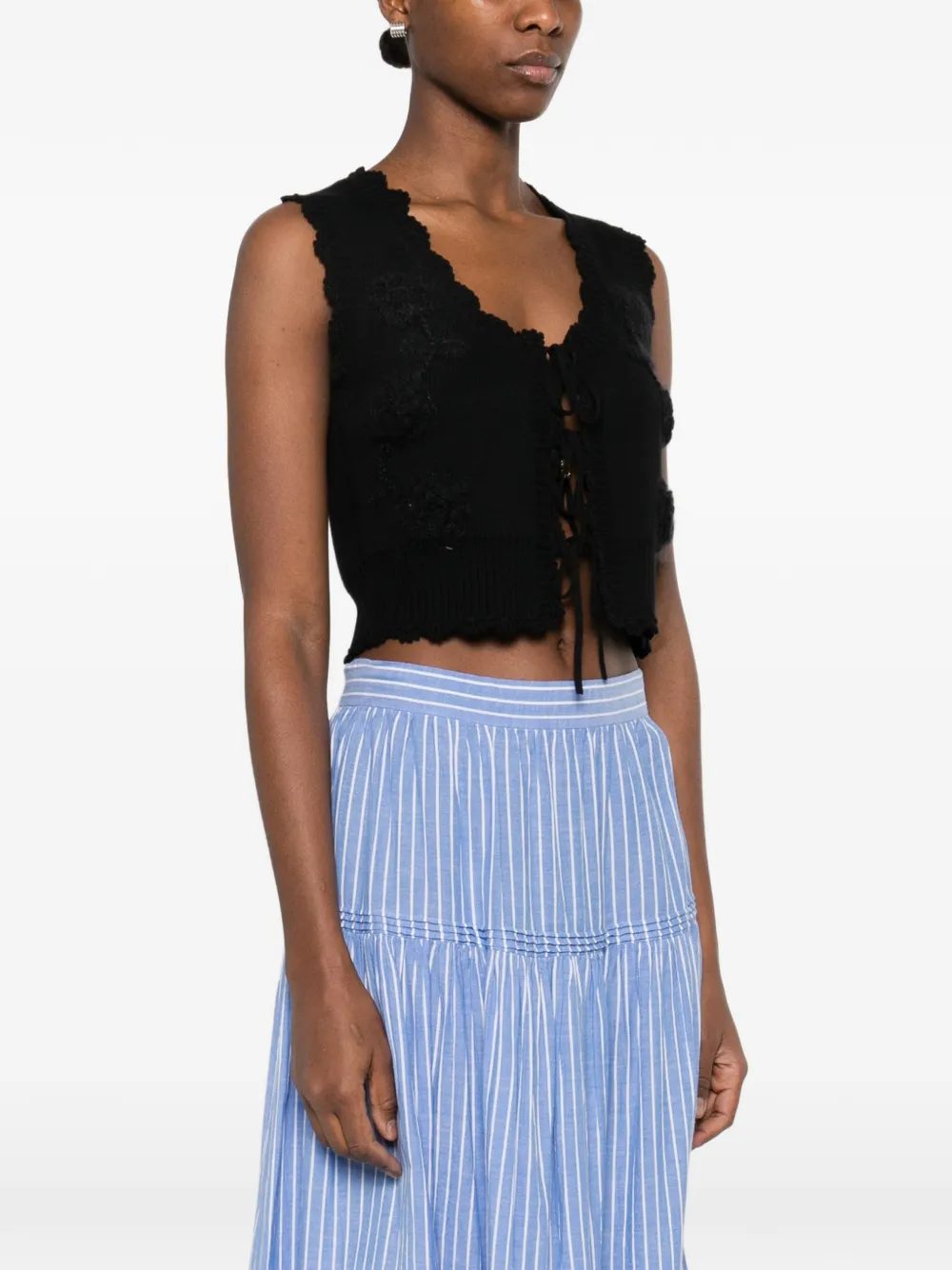 Cotton Cashmere Crochet Applique Vest