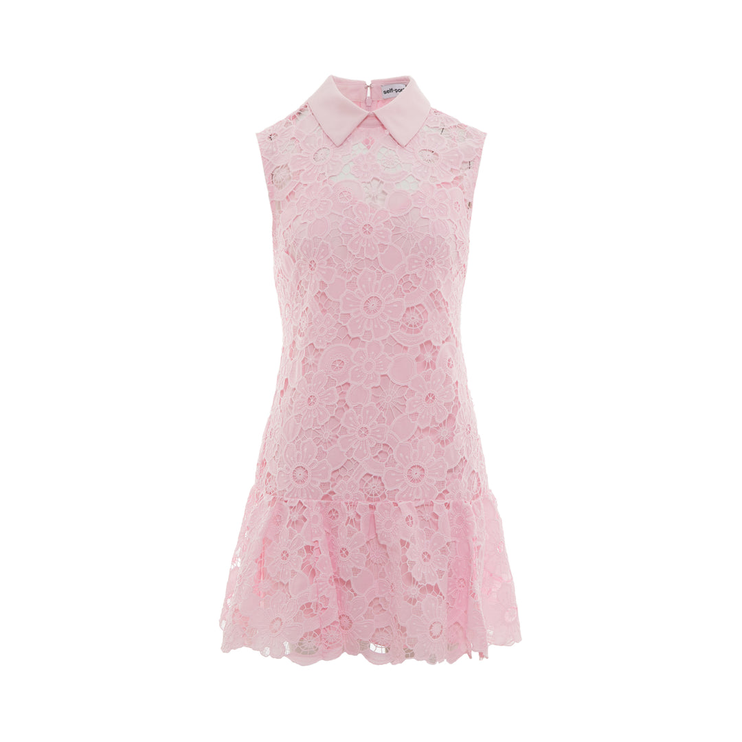 Pink Lace Collared Mini Dress