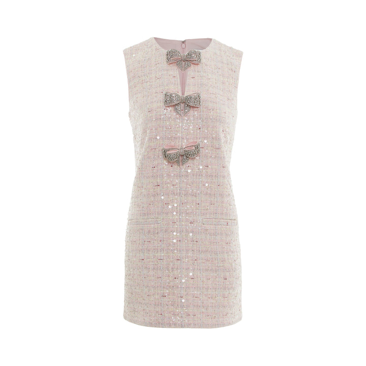Pink Sequin Boucle Bow Mini Dress