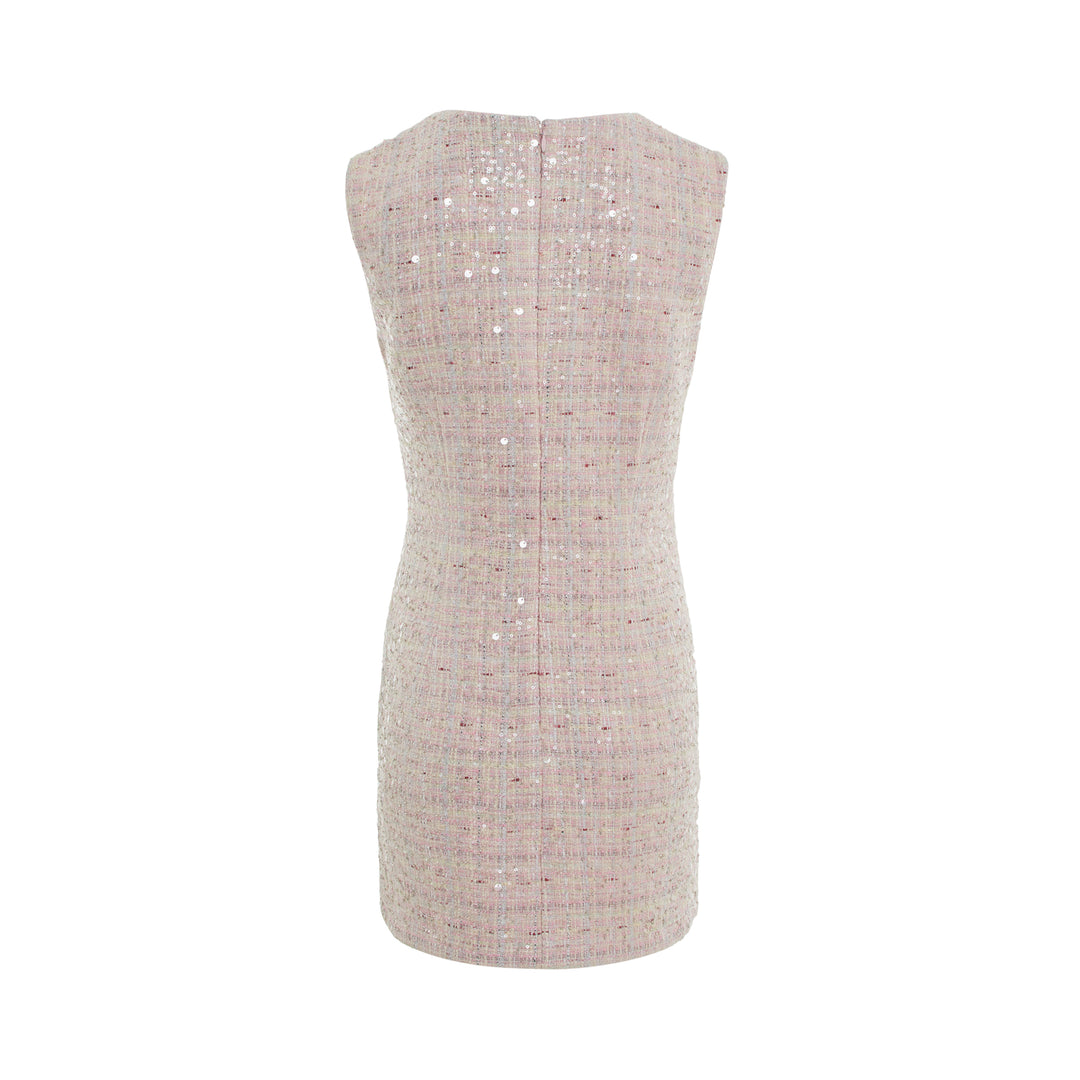 Pink Sequin Boucle Bow Mini Dress