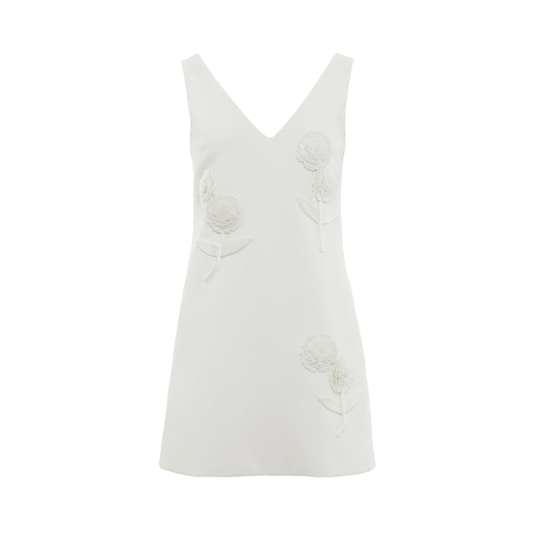 White Crepe Floral Embellished Mini Dress