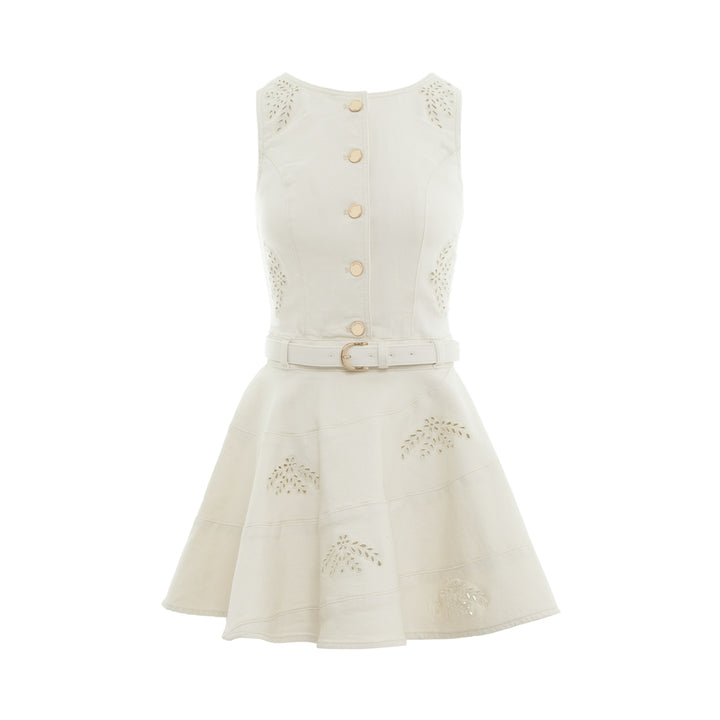 Cream Broderie Denim Sleeveless Dress