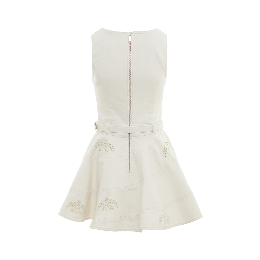 Cream Broderie Denim Sleeveless Dress