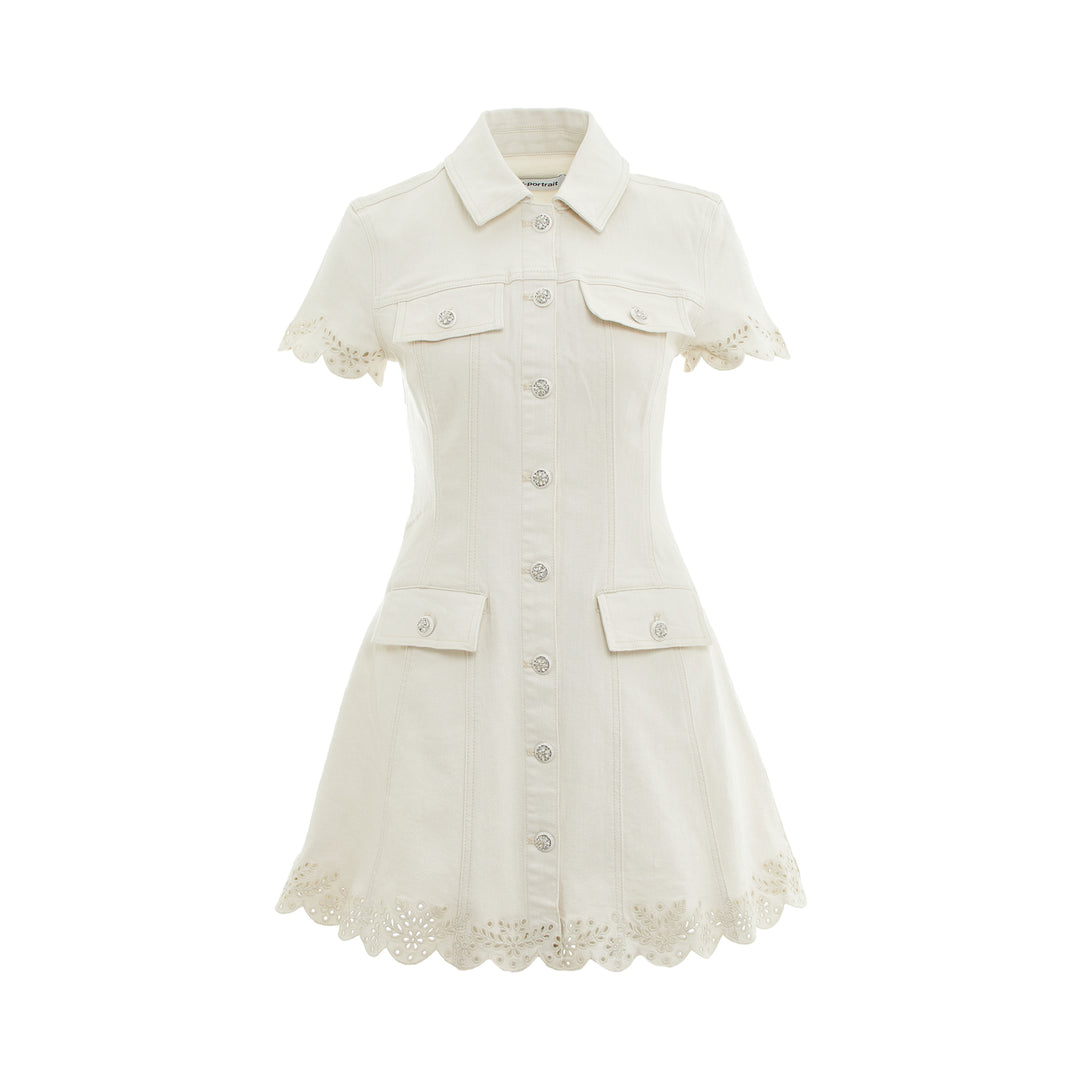 Cream Broderie Denim Mini Dress