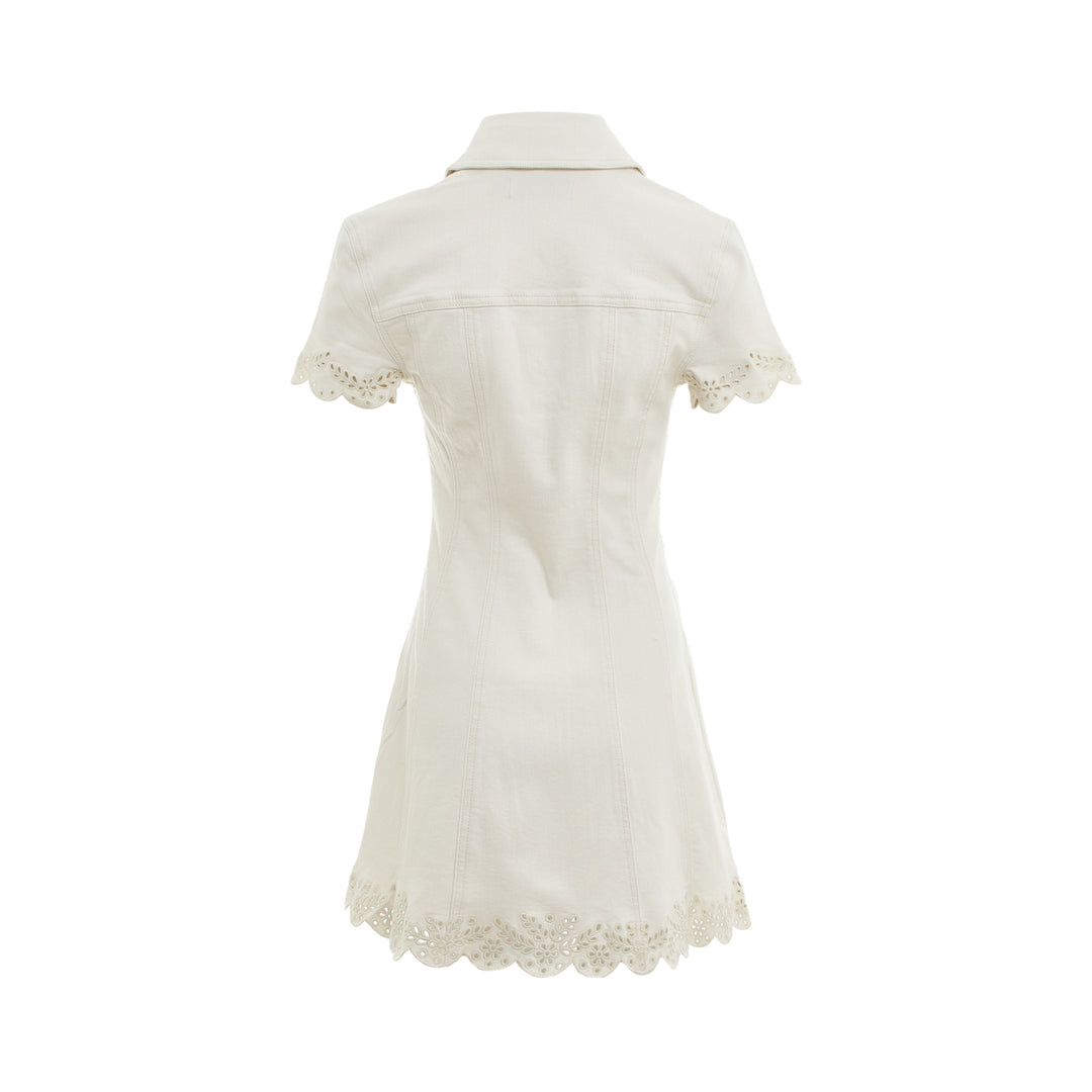 Cream Broderie Denim Mini Dress