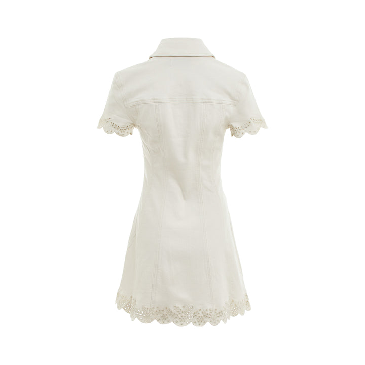 Cream Broderie Denim Mini Dress
