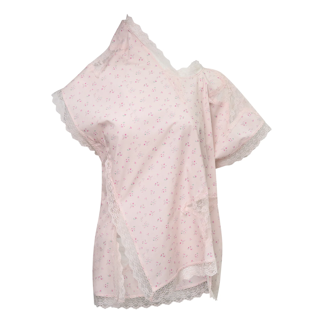 Pink Floral Asymmetric Star Blouse