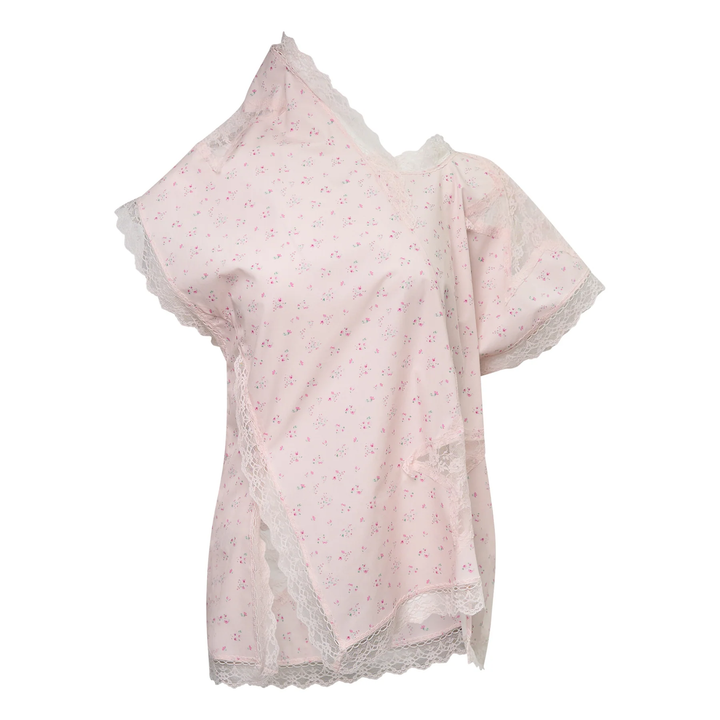 Pink Floral Asymmetric Star Blouse