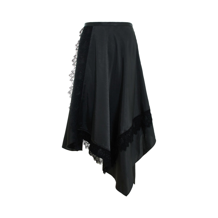 Satin Midi Skirt With Lace Trim