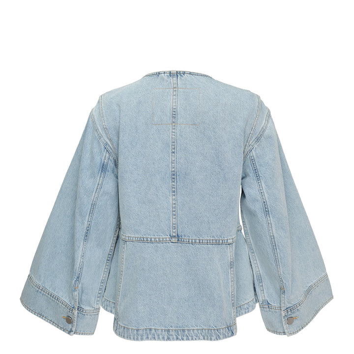 Collarless Trapeze Denim Jacket