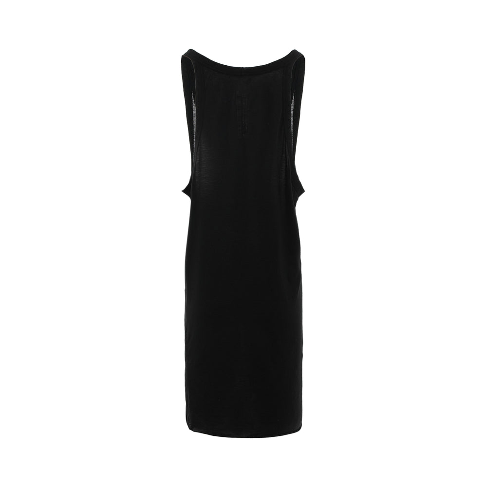 Rick Owens Pony Tank Top in pale grey with wide scoop neckline and relaxed longline silhouette, front view on white background