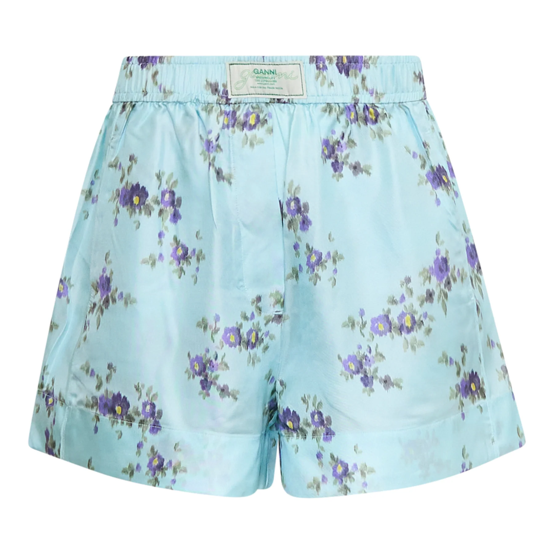 Printed Silk Twill Elasticated Shorts