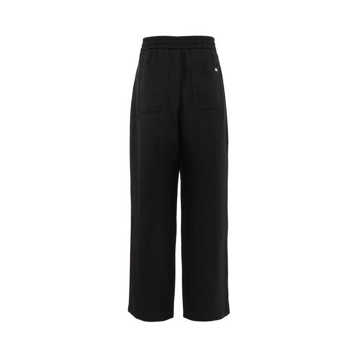 AMI Elasticated Waist Wide Leg Trousers in black with smocked waistband and drawstring tie