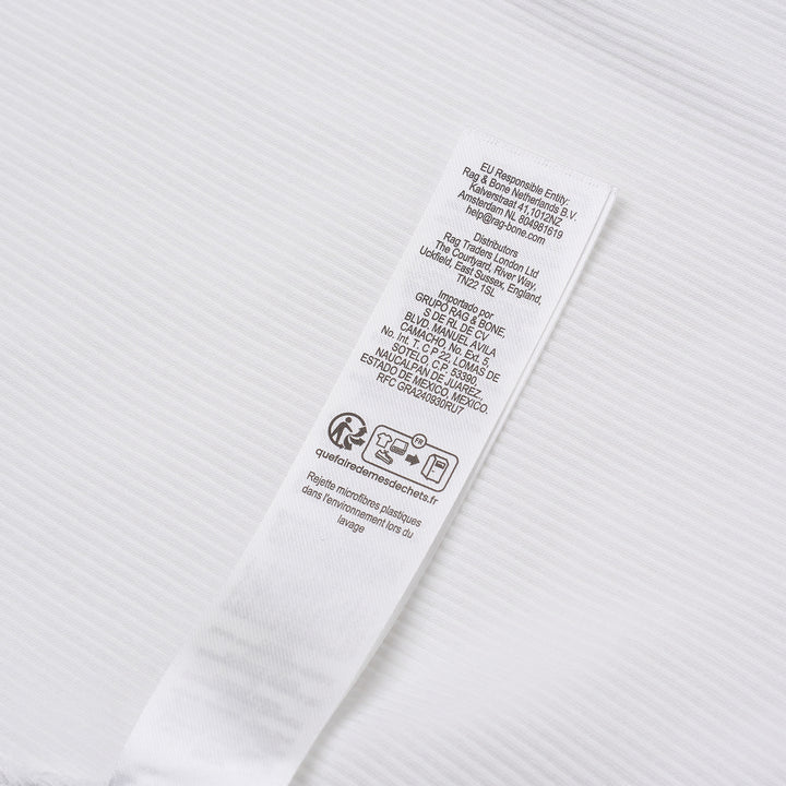 rag & bone Essential Rib Long Sleeve Crew in white, featuring a slim ribbed silhouette, elevated crew neckline, and ribbed cuffs