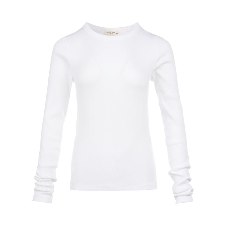 rag & bone Essential Rib Long Sleeve Crew in white, featuring a slim ribbed silhouette, elevated crew neckline, and ribbed cuffs