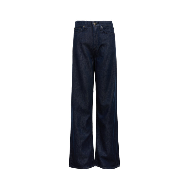 rag & bone Logan Wide Leg Jeans in dark indigo rinse, featuring a high-rise waist, five-pocket construction, and a clean wide-leg silhouette