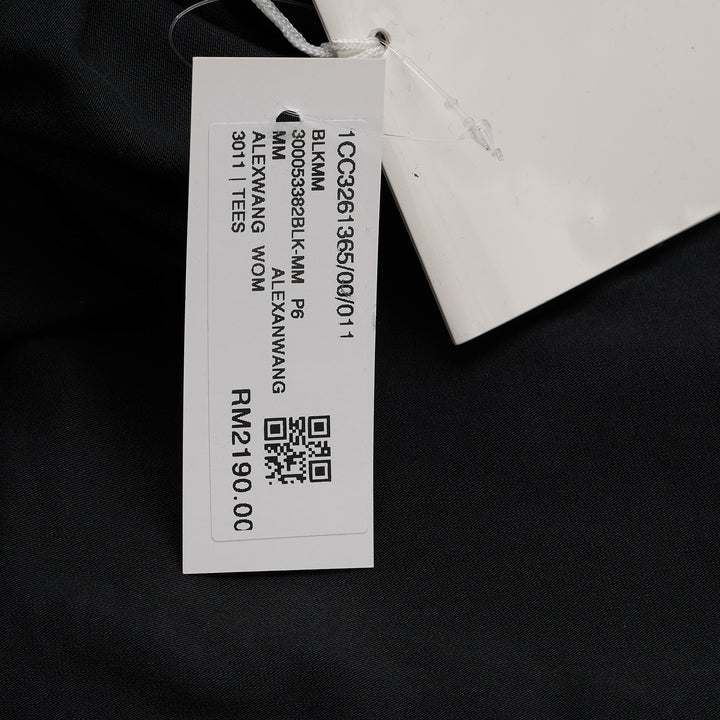 Alexander Wang white fitted crew-neck tee with hotfix crystal 'alexanderwang' logo text arranged in a radiating pinwheel sunburst pattern across the chest