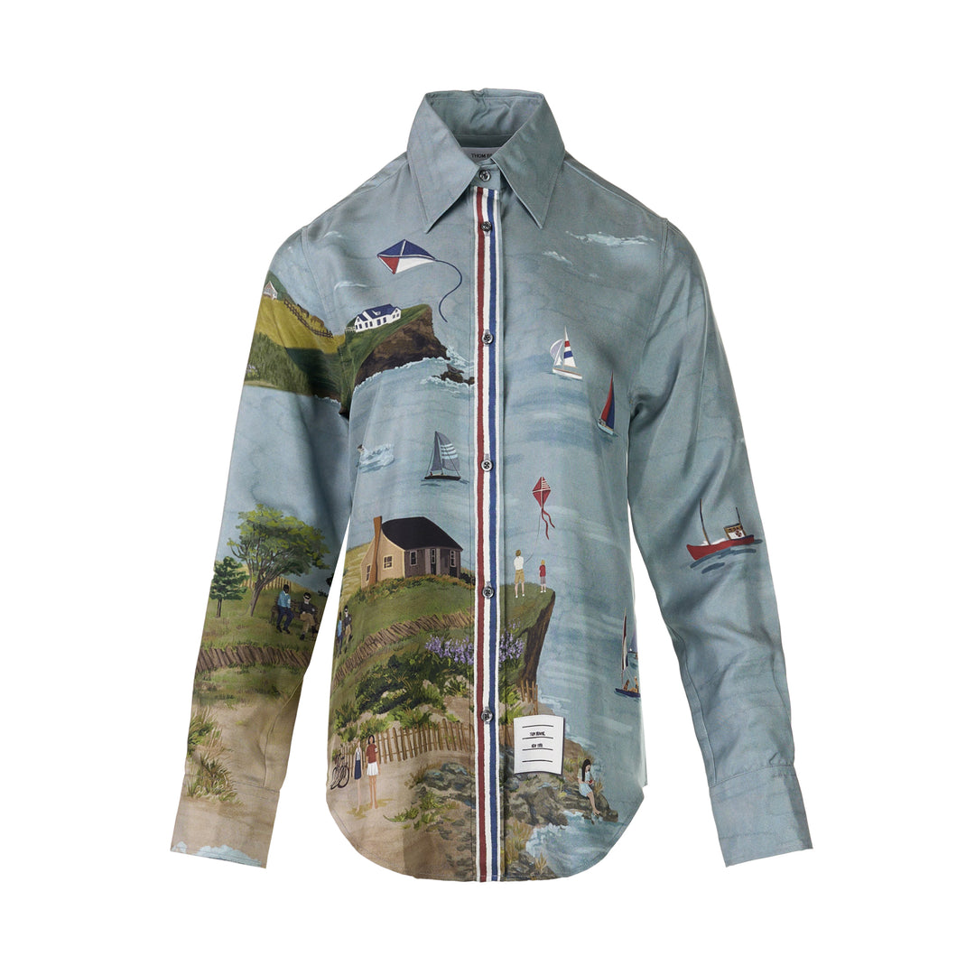 Point Collar Coastal Print Shirt