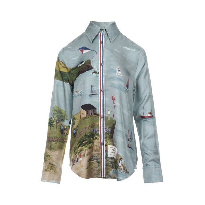 Point Collar Coastal Print Shirt