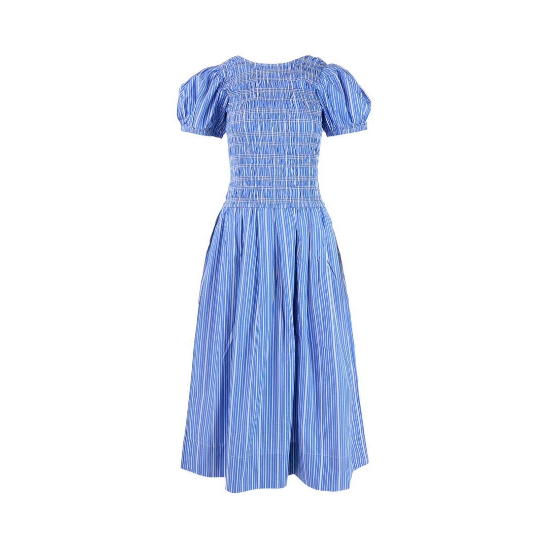Stripe Cotton Smocked Long Dress