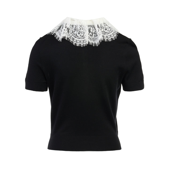 Black Knit Lace Collar Top