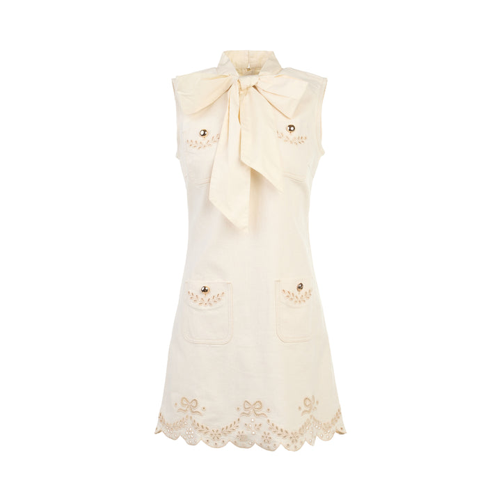 Cream Broderie Denim Mini Dress