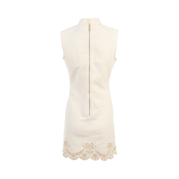 Cream Broderie Denim Mini Dress