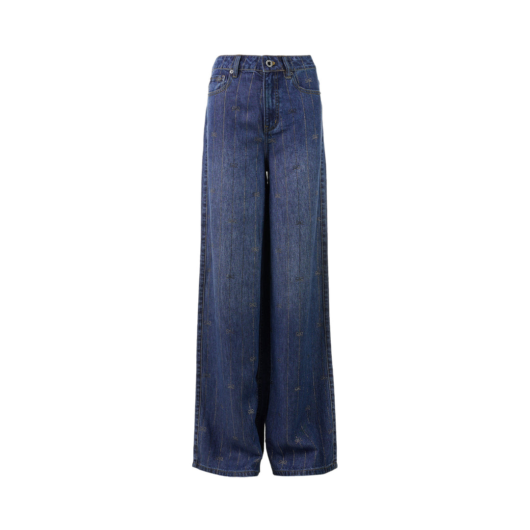 Rhinestone Stripe Wide-Leg Jeans