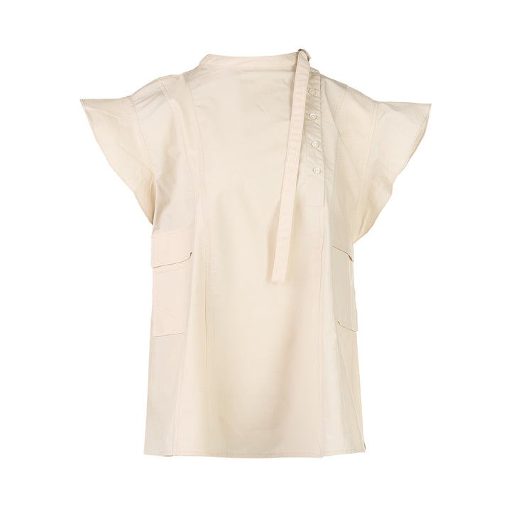 Tonal Poplin Flutter Sleeve Blouse