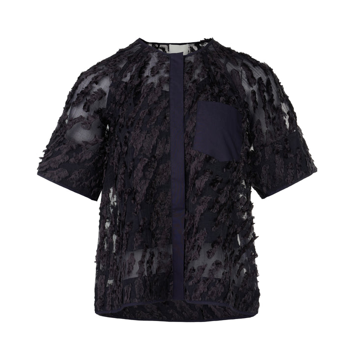 Textured Organza Short Sleeve Top