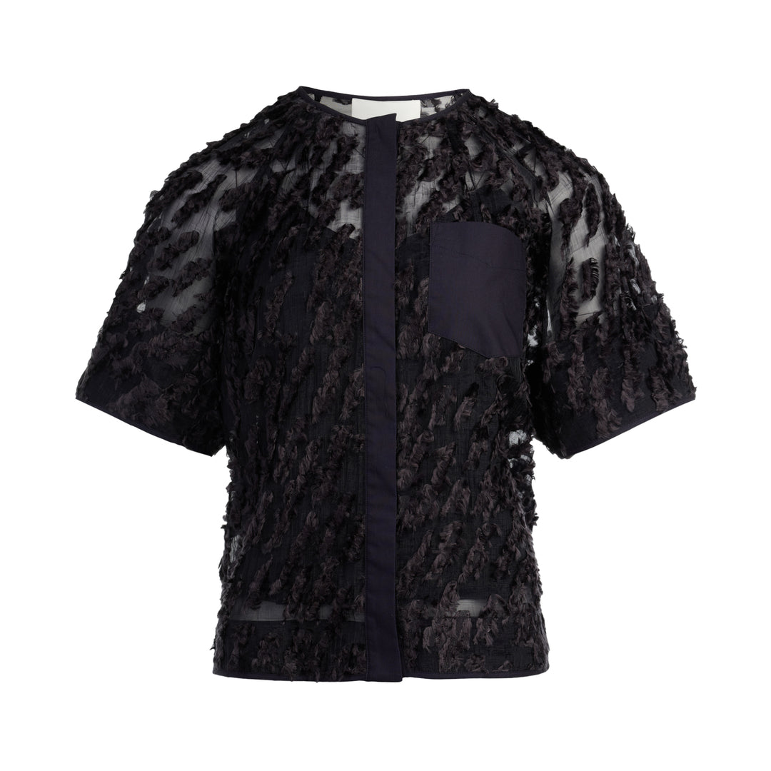 Textured Organza Short Sleeve Top