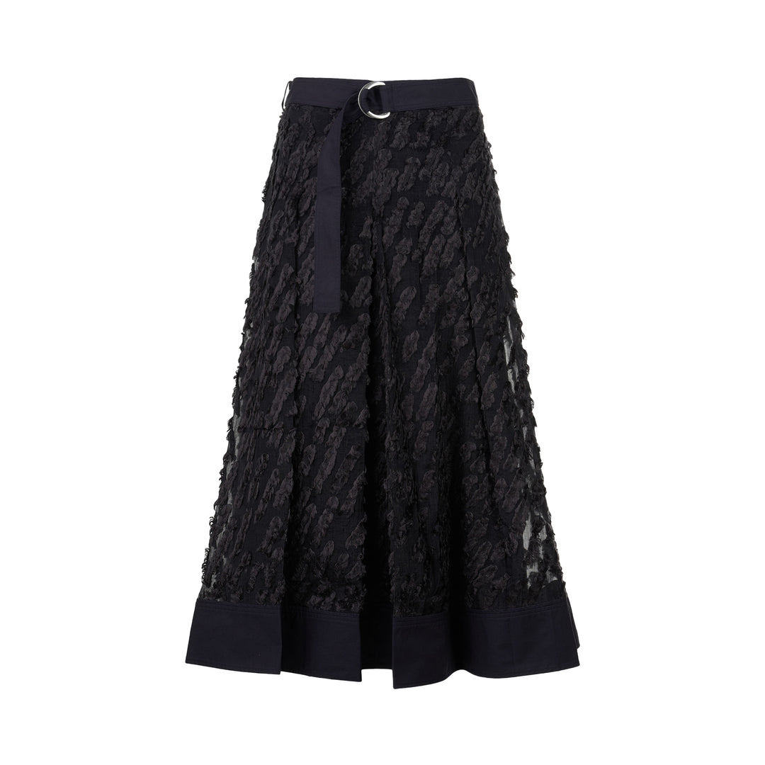 Textured Organza Belted Midi Skirt