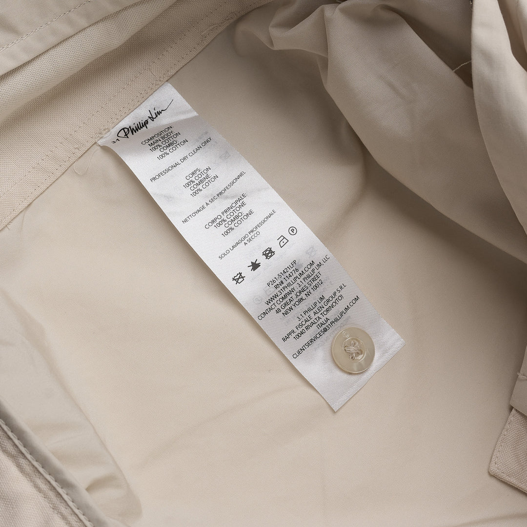 3.1 Phillip Lim Double Waistband Poplin Pants in ecru, featuring a wide-leg silhouette, drawstring waistband, and thigh patch pockets